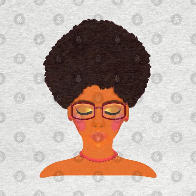 Woman with Afro, Glasses and Coral Beaded Jewelry (Purple Background) by Art By LM Designs 